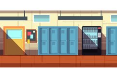 Nobody school corridor interior cartoon vector illustration Product Image 1