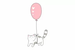 Valentine svg. Love SVG Cat SVG, Cute Cat flying in balloon Product Image 2