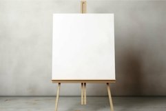 Blank canvas on wooden easel in studio setting Product Image 1