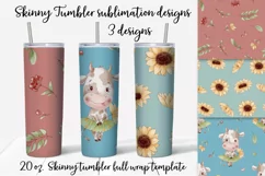 Cute cows and sunflowers Skinny tumbler wrap design Product Image 1