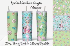 Girl sublimation design. Skinny tumbler wrap design. Product Image 1