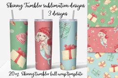 Christmas Cute Mermaids Skinny tumbler wrap design Product Image 1