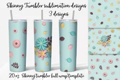 Flowers sublimation design. Skinny tumbler wrap design. Product Image 1