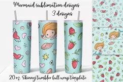 Mermaid sublimation design. Skinny tumbler wrap design. Product Image 1