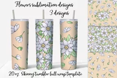 Flowers sublimation design. Skinny tumbler wrap design. Product Image 1
