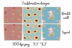 Cute cows and sunflowers Skinny tumbler wrap design Product Image 6