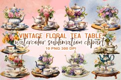 Vintage Floral Tea Table Sublimation Clipart Product Image 1
