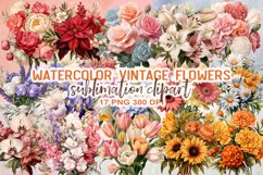 Vintage Flowers Watercolor Clipart Product Image 1