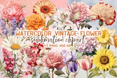 Vintage Flower Watercolor Sublimation Clipart Product Image 1