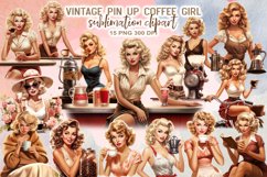 Vintage Pin-Up Coffee Girl Sublimation Clipart Product Image 1