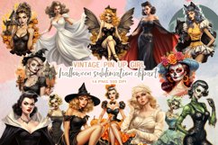 Vintage Pin-Up Halloween Girl Clipart Product Image 1