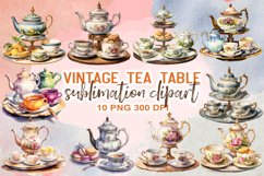 Vintage Tea Table Sublimation Clipart Product Image 1