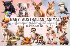 Baby Australian Animal Watercolor Sublimation Clipart Product Image 1