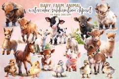 Watercolor Baby Farm Animals Sublimation Clipart Product Image 1