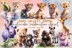 Watercolor Baby Wildlife Animal Sublimation Clipart Product Image 1