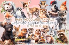 Watercolor Baby Woodland Animals Sublimation Clipart Product Image 1
