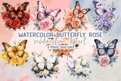 Watercolor Butterfly Rose Sublimation Clipart Product Image 1