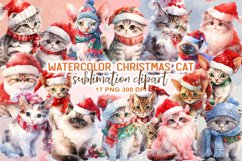 Watercolor Christmas Cat Sublimation Clipart Product Image 1