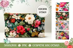 Roses Cosmetic Bag, Vintage Flowers Cosmetic Bag Designs Product Image 1