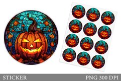 Stained Glass Pumpkin Sticker. Scary Pumpkin Sticker Design Product Image 1