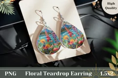 Flowers Teardrop Earrings PNG, Nature Earrings Template Product Image 1