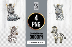 Cute Zebra Watercolor Safari Animal Clipart Sublimation PNG Product Image 1