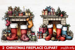 Cozy Christmas Fireplace Clipart | Holiday Mantel &amp; Winter Product Image 1
