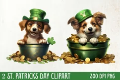 St Patricks Day Dog with Gold Coin Clipart, St Patricks Day Product Image 1