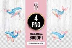 Cute Blue Whale Clipart Sublimation PNG Product Image 1