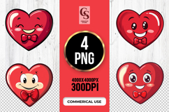 Cute Red Heart Cartoon Face Clipart Sublimation PNG Product Image 1