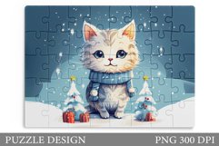 Christmas Cat Puzzle. Winter Cat Puzzle Sublimation Product Image 1