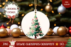 Christmas Pink Bows Ornament, Christmas Round Ornament Product Image 1