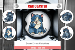 Chubby Kitten Denim Car Coaster Product Image 1