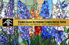 Stained Glass Delphinium Flower Digital Paper Product Image 1