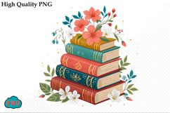 Watercolor Floral Books Clipart PNG Product Image 1