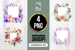 Watercolor Floral Square Frame Clipart Sublimation PNG Product Image 1