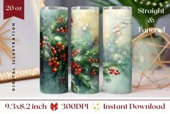Watercolor Christmas Tumbler, Christmas Tree Tumbler Design Product Image 1