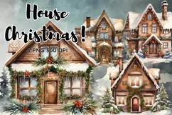 Christmas House Watercolor Winter Clipart Sublimation PNG Product Image 1