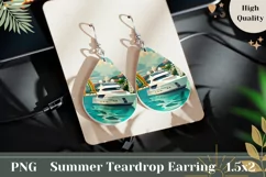 Summer Sea Teardrop Earrings Sublimation, Yacht Earrings PNG Product Image 1