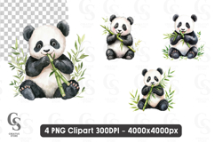 Cute panda with bamboo clipart sublimation png Product Image 1