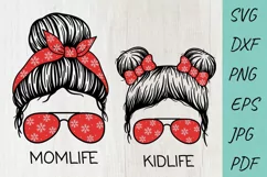 Christmas Messy Bun SVG, Mom Life, Kid life Svg Product Image 1