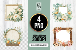 Rustic Floral Frames with Greenery Clipart Sublimation PNG Product Image 1
