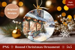 Watercolor Snowman Ornament, Christmas Village Ornament PNG Product Image 1