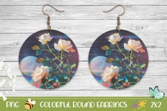 White Roses Round Earrings, Floral Round Earrings Template Product Image 1