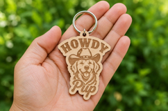 Cute Cowboy Dog Keychain Laser Cut SVG Product Image 1