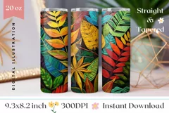 Summer Tumbler Wrap Design, Tropical Leaves Tumbler Template Product Image 1