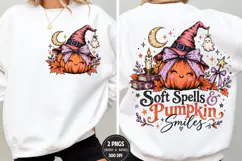 Pumpkin Witch Front Back Shirt Design, Cute Witch Pumpkin Fr Product Image 2