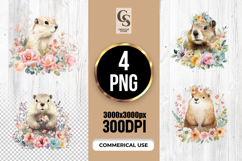 Watercolor Otter Floral Clipart Sublimation PNG Product Image 1