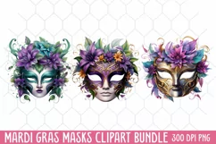 Mardi Gras Masks Clipart, Watercolor Mardi Gras Mask Product Image 1