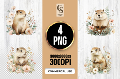 Watercolor Prairie Dog With Flowers Clipart Sublimation PNG Product Image 1